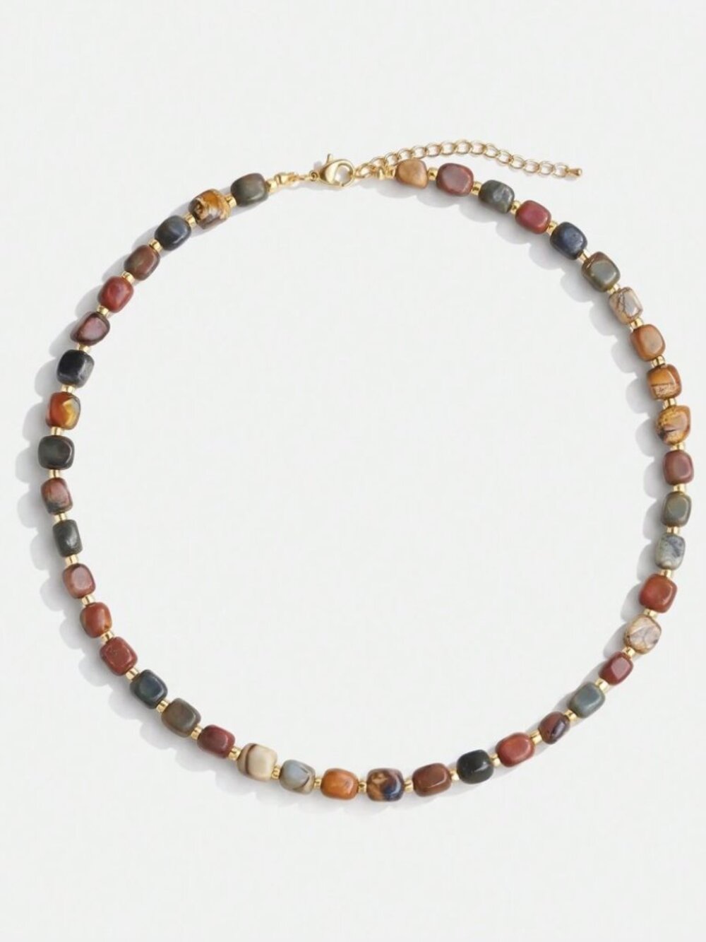 Multicolor Stone Beaded Necklace with Gold Accents